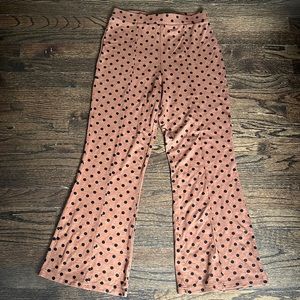 Polka Dot Ankle-Length Wide-Leg Pants - Rust/Black